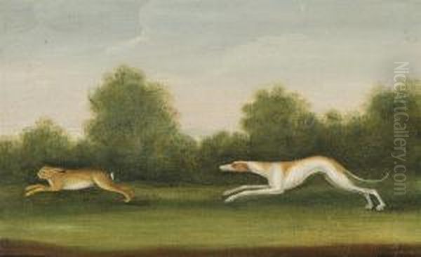 A Greyhound Chasing A Hare Oil Painting by J. Francis Sartorius