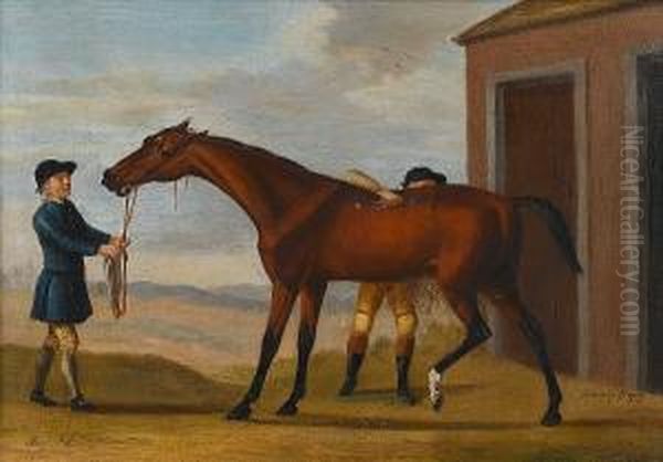 Bay Malton, Held By A Groom, Being Rubbed Down Oil Painting by J. Francis Sartorius