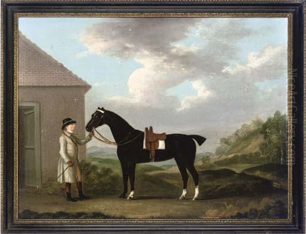 A Gentleman With His Hunter In An Extensive Landscape Oil Painting by J. Francis Sartorius