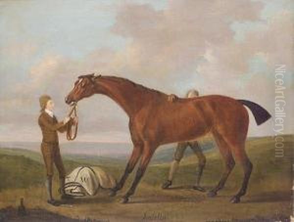 Isabella, A Bay Racehorse Being Rubbed Down, Held By A Groom, On A Heath Oil Painting by J. Francis Sartorius