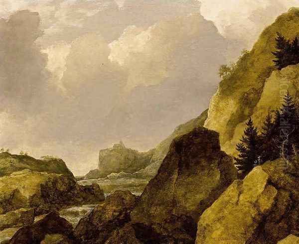 Scandinavian Rocky River Landscape 1649 Oil Painting by Allaert van Everdingen