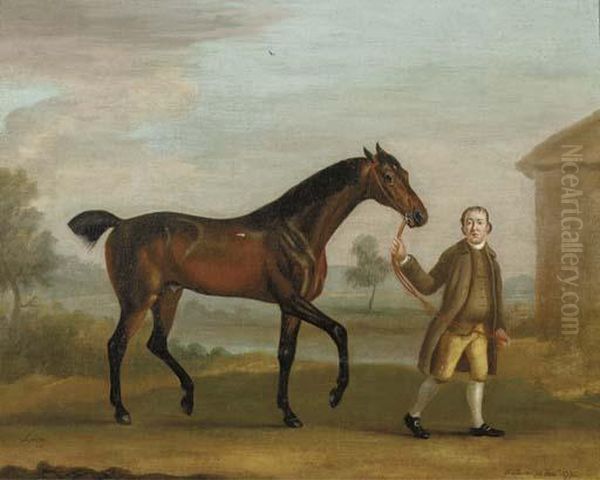 A Bay Hunter And A Groom In A Landscape Oil Painting by J. Francis Sartorius