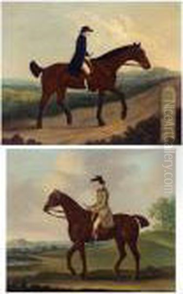 A Horseman On The Road To Bagshot; And A Horseman In A Landscape Oil Painting by J. Francis Sartorius