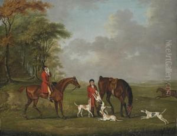 Huntsmen And Hounds By The Edge Of A Wood Oil Painting by J. Francis Sartorius