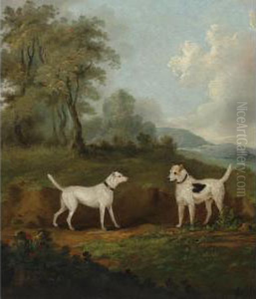 Two Dogs In A Landscape Oil Painting by J. Francis Sartorius