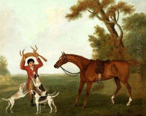 The Death/a Fox Hunting Scene. Oil Painting by J. Francis Sartorius