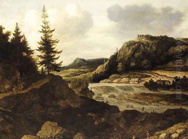 Mountainous River Landscape c. 1660 Oil Painting by Allaert van Everdingen