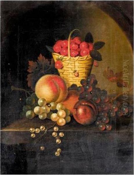 Still Life Of Grapes On The 
Vine; And Still Life Of Strawberries In A Basket Surrounded By Fruit On A
 Ledge by William Sartorius