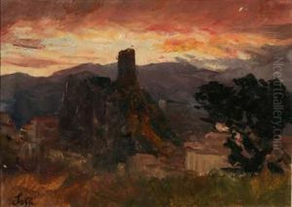 Tramonto, Il Sole, Olevano Romano Da Casa Balbi Oil Painting by Pietro Sassi