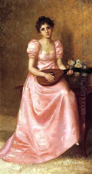 Woman Playing a Mandoliln Oil Painting by De Scott Evans