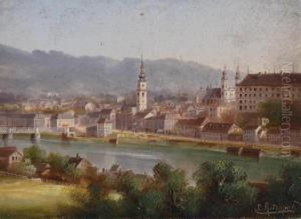 View Of Linz Oil Painting by Hubert Sattler