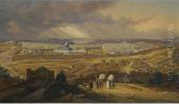 View Of Jerusalem From The Mount Of Olives Oil Painting by Hubert Sattler