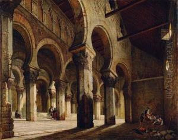 Synagogue A Tolede Oil Painting by Hubert Sattler