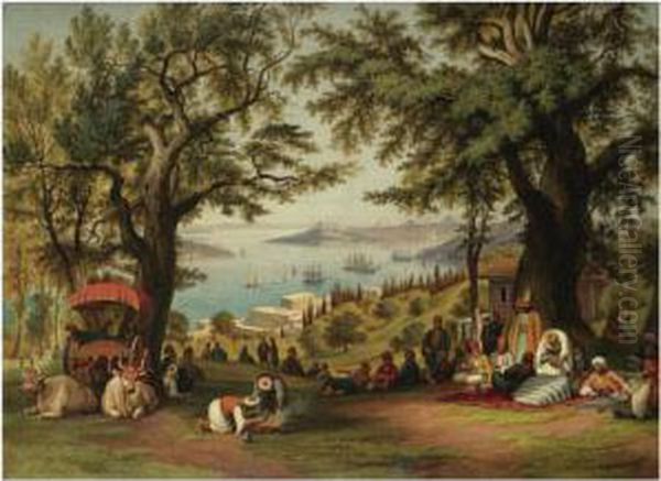 Panoramic View Of Constantinople Oil Painting by Hubert Sattler