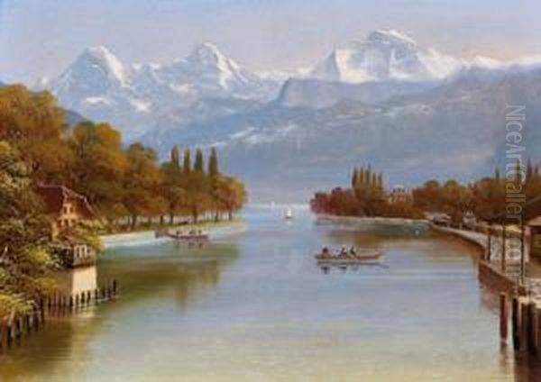 Thun Am Thuner See Mit Eiger Oil Painting by Hubert Sattler