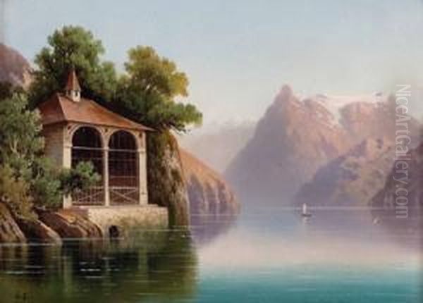 Tellskapelle Am Vierwaldstattersee Oil Painting by Hubert Sattler