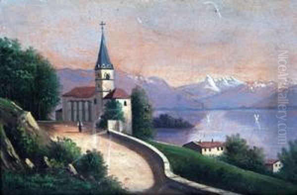 Kirchlein Am Seeufer Oil Painting by Hubert Sattler