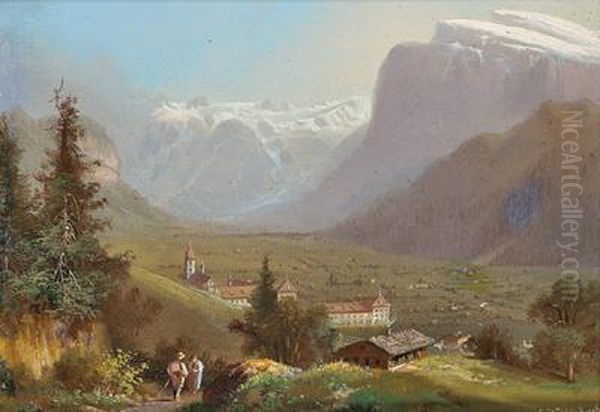 Of Mount Engel In Switzerland Oil Painting by Hubert Sattler