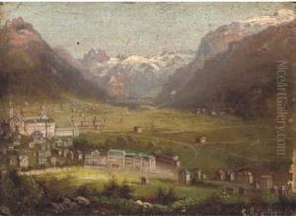 The Valley Of Lauterbrunner, Switzerland Oil Painting by Hubert Sattler