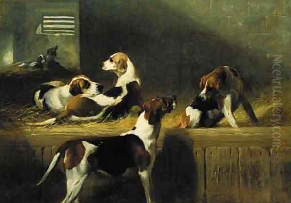 Brocklesby Foxhounds, Scornful, Prudence, Rosebud and Poesy (from left to right) Oil Painting by George Earl