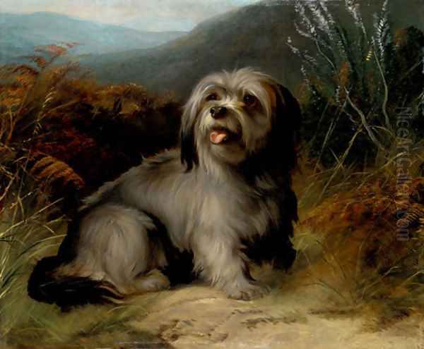 A Terrier in a Landscape Oil Painting by George Earl