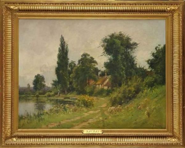 Paysanne En Bord De Riviere Oil Painting by Adrien Jacques Sauzay