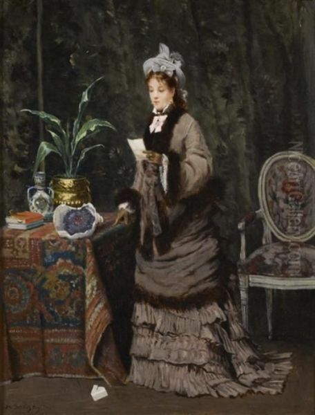 Le Billet Doux Oil Painting by Adrien Jacques Sauzay