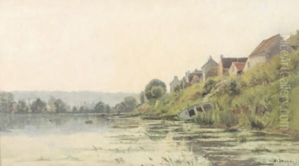 Bord De Seine A Sanois-sur-seine Oil Painting by Adrien Jacques Sauzay