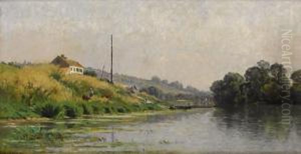 Bord De Riviere Oil Painting by Adrien Jacques Sauzay