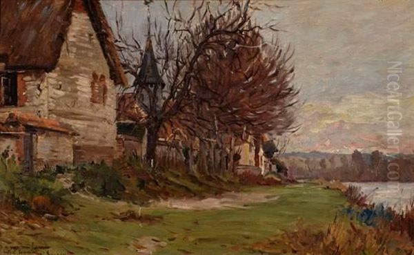 Village En Bord De Riviere Oil Painting by Adrien Jacques Sauzay