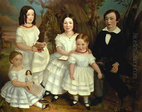 Portrait of a boy and his four sisters 1830 Oil Painting by John Giles Eccard