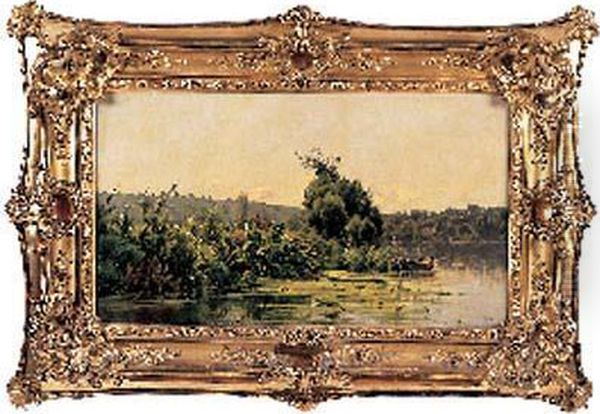 Bord De Riviere Oil Painting by Adrien Jacques Sauzay