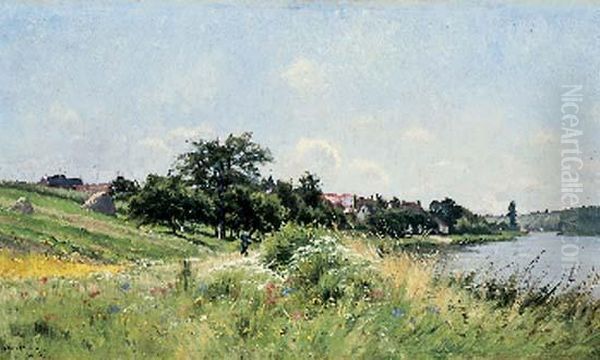 Bords De Riviere Oil Painting by Adrien Jacques Sauzay