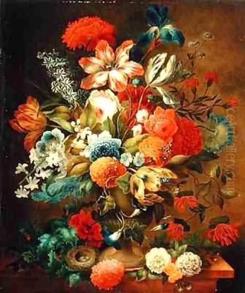 Flower Still Life with Bird Nest Oil Painting by Ottmar The Elder Elliger