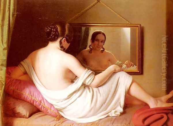 A Woman Before A Mirror Oil Painting by Anton Einsle