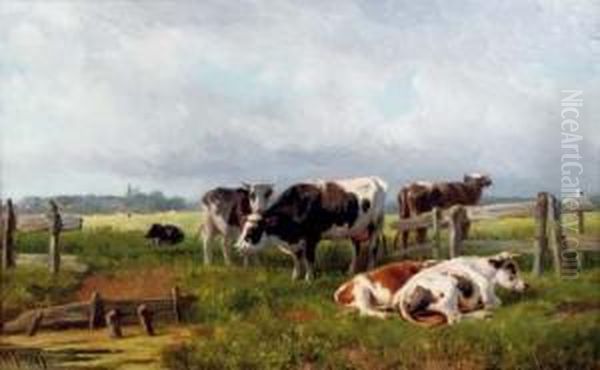 Cattle In The Meadow Oil Painting by Hendrik Savrij