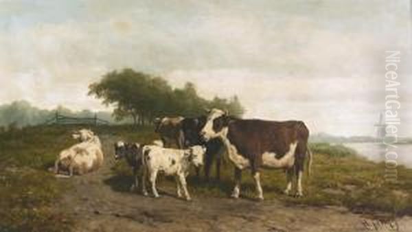 Hollandische Landschaft Mit Kuhherde. Oil Painting by Hendrik Savrij