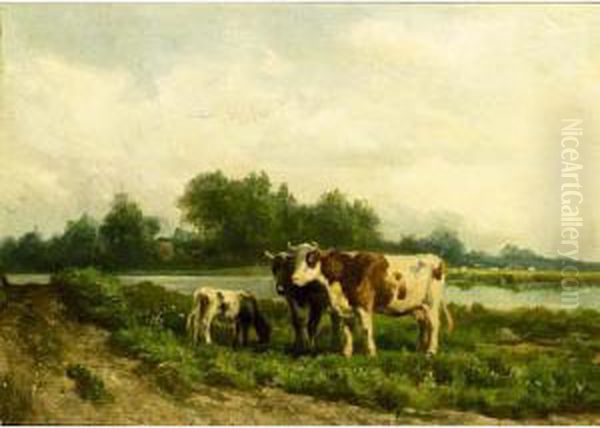 Cattle Grazing In A River Landscape Oil Painting by Hendrik Savrij