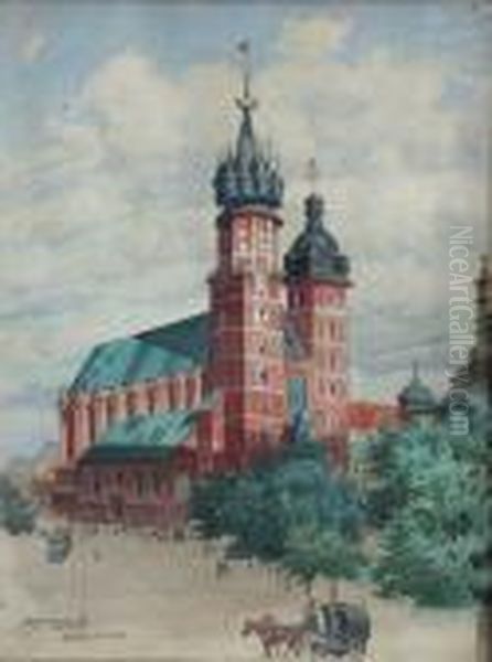 Kosciol Mariacki W Krakowie Oil Painting by Stanislaus Sawiczewski