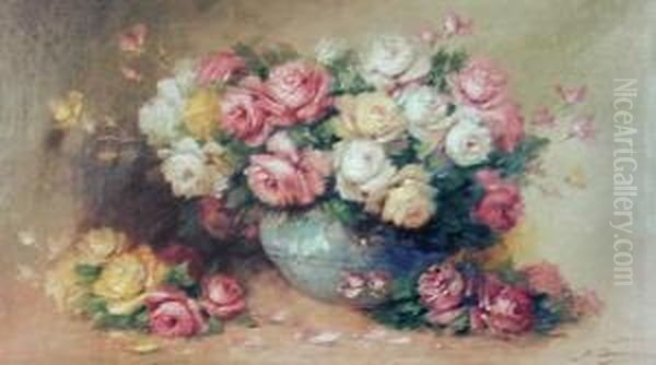 Roze W Wazonie Oil Painting by Stanislaus Sawiczewski