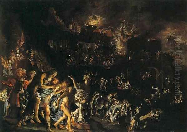 The Burning of Troy Oil Painting by Adam Elsheimer