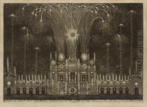 A View Of The Public Fire Works Exhibited On Occasion Of Thegeneral Peace Oil Painting by Robert Sayer