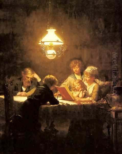 The Reading Lesson Oil Painting by Knut Ekvall