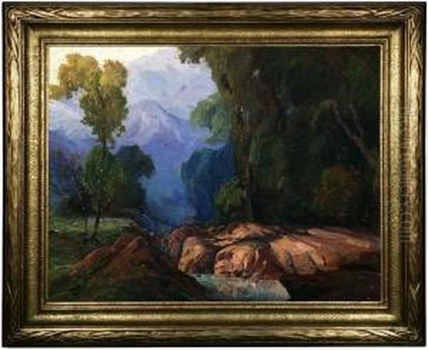 Pool In A Mountain And Eucalyptuslandscape Oil Painting by Fred Grayson Sayre