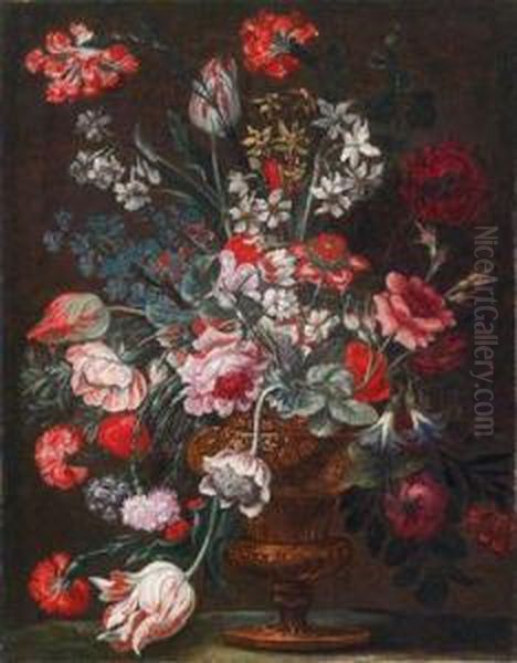 Ein Blumenstillleben Vonverschiedenen Blumen In Einer Prunkvase Oil Painting by Andrea Scaccati