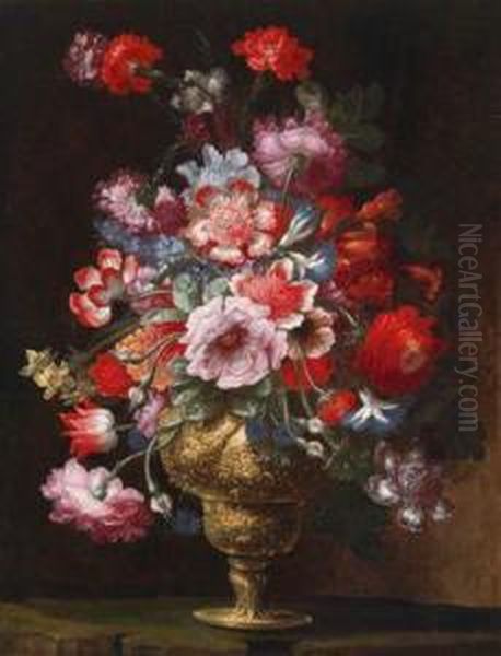 Ein Prunkstillleben Vonverschiedenen Blumen In Einer Vergoldeten Vase Oil Painting by Andrea Scaccati