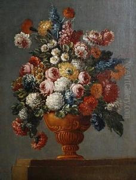 Still Life Of Mixed Flowers In An Urn Oil Painting by Andrea Scaccati