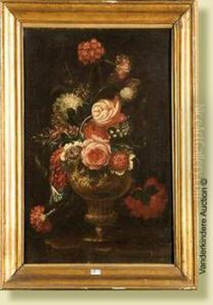 Vase De Fleurs Sur Un Entablement Oil Painting by Andrea Scaccati