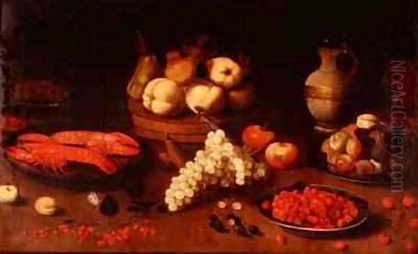 Still life with fruit crayfish and a squirrel Oil Painting by Jacob Fopsen van Es