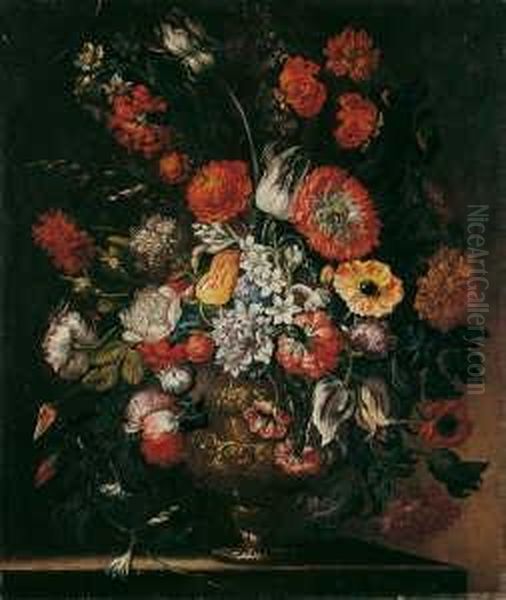 Blumenstilleben.

 Monogrammiert Und Datiert Unten Rechts: As (ligiert) 86.

 Ol Auf Leinwand Oil Painting by Andrea Scaccati